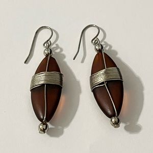 Silver Wire Wrapped Bohemian Sea Sediment Glass Artisan Earrings